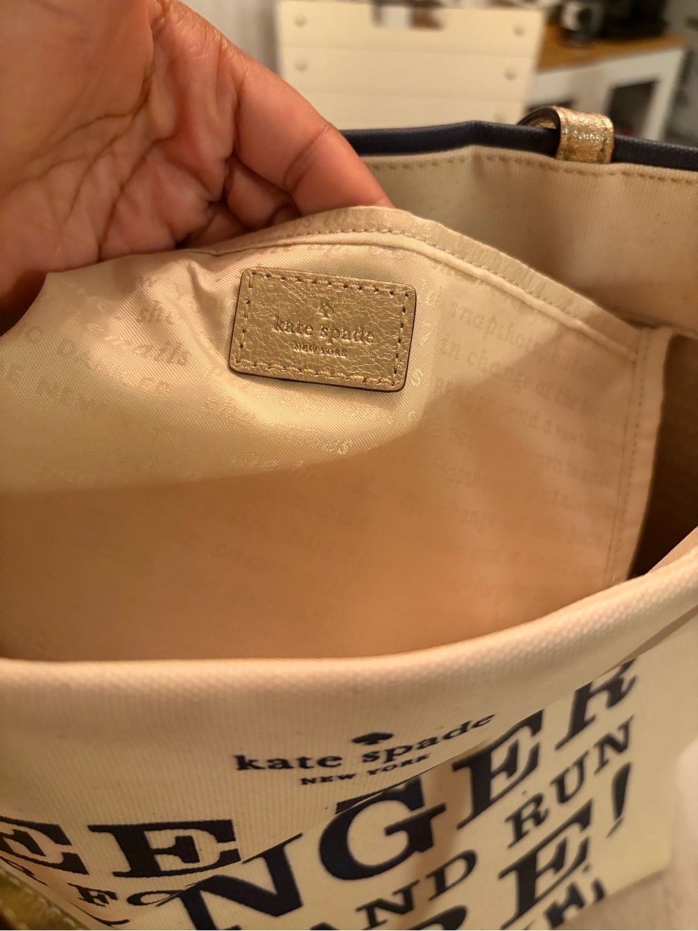 Kate Spade Storyline Cream/Navy Canvas 'Tee Time' Tote with KS Wallet - Picture 14 of 15